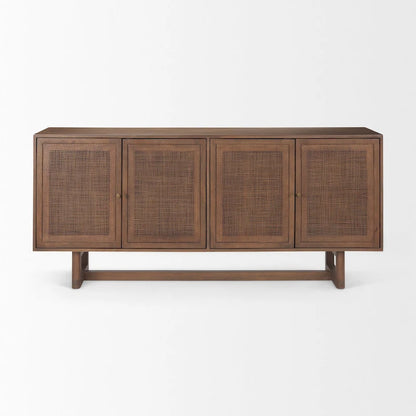 Grier Light Brown Solid Wood with Cane 4 Door Sideboard - 72.0L x 18.0W x 31.0H