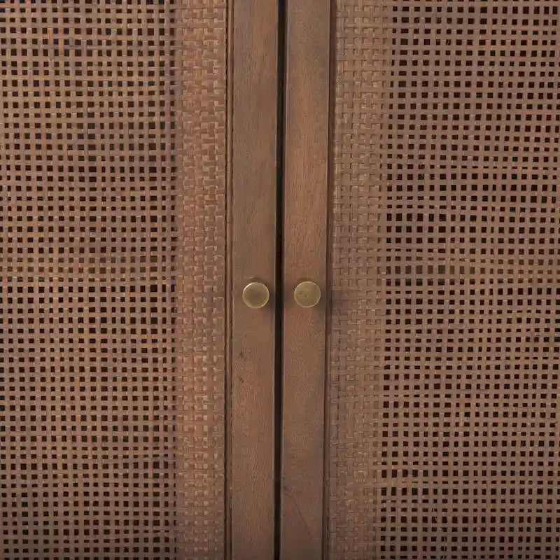 Grier Light Brown Solid Wood with Cane 4 Door Sideboard - 72.0L x 18.0W x 31.0H