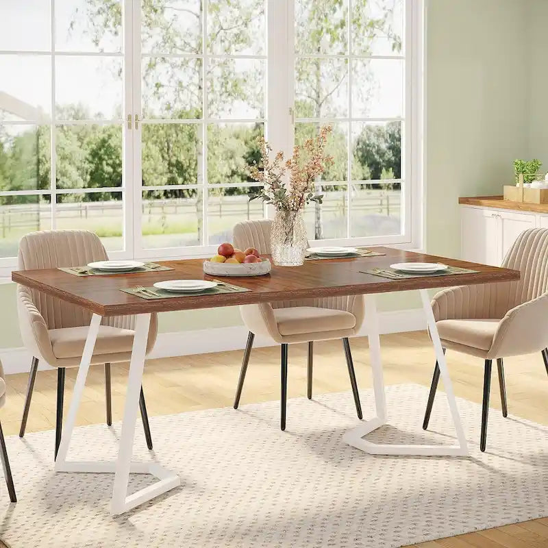 Modern Dining Table, White Faux Marble Small Kitchen Table for Family