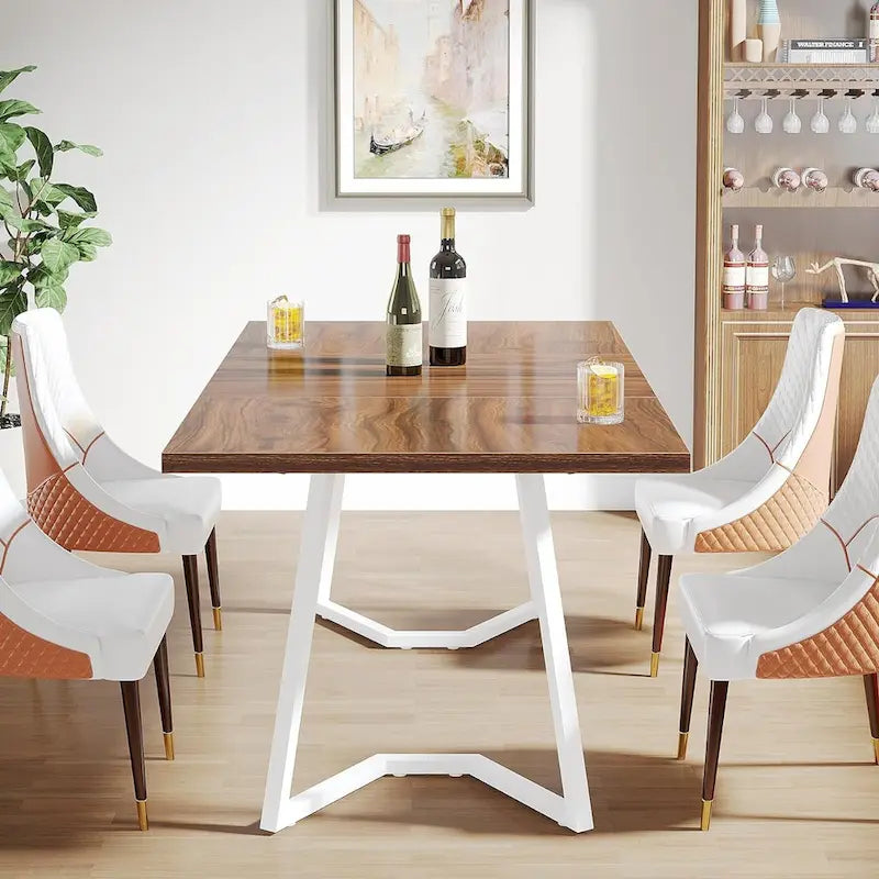 Modern Dining Table, White Faux Marble Small Kitchen Table for Family
