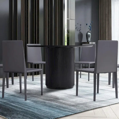 Black Round Dining Table, MDF handcraft Pedestal Dining Room Table