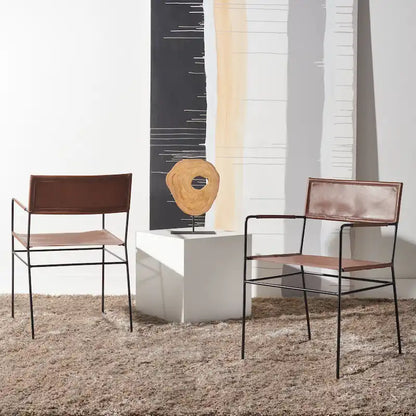 SAFAVIEH Bernardine Leather Dining Chair (Set of 2) - 21.7 W x 19.7 L x 31.9 H - 22Wx20Dx32H