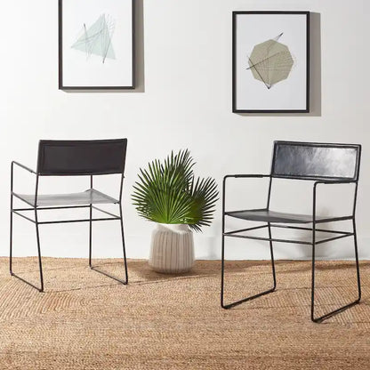 SAFAVIEH Bernardine Leather Dining Chair (Set of 2) - 21.7 W x 19.7 L x 31.9 H - 22Wx20Dx32H