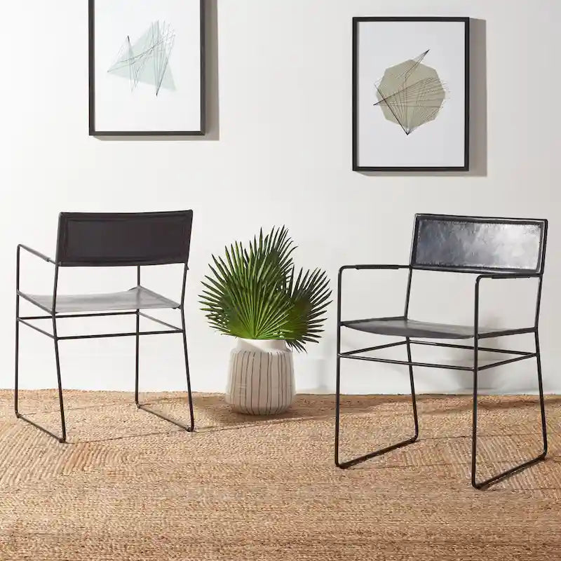 SAFAVIEH Bernardine Leather Dining Chair (Set of 2) - 21.7 W x 19.7 L x 31.9 H - 22Wx20Dx32H