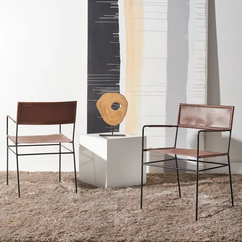 SAFAVIEH Bernardine Leather Dining Chair (Set of 2) - 21.7 W x 19.7 L x 31.9 H - 22Wx20Dx32H