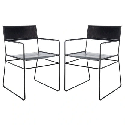 SAFAVIEH Bernardine Leather Dining Chair (Set of 2) - 21.7 W x 19.7 L x 31.9 H - 22Wx20Dx32H