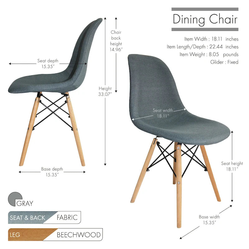 Porthos Home Haig Modern Dining Chairs, Fabric & Beech Wood