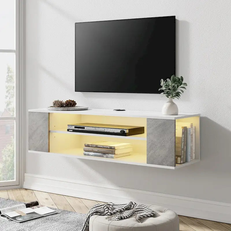 WAMPAT Floating TV Stand Shelf Wall Mounted Entertainment Center Floating Cabinet Media Hutch Under TV, 39 Inch