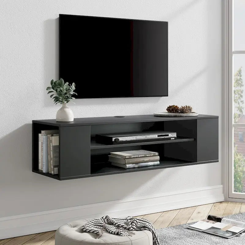 WAMPAT Floating TV Stand Shelf Wall Mounted Entertainment Center Floating Cabinet Media Hutch Under TV, 39 Inch