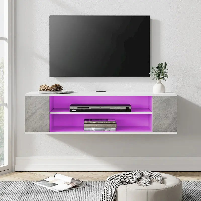 WAMPAT Floating TV Stand Shelf Wall Mounted Entertainment Center Floating Cabinet Media Hutch Under TV, 39 Inch