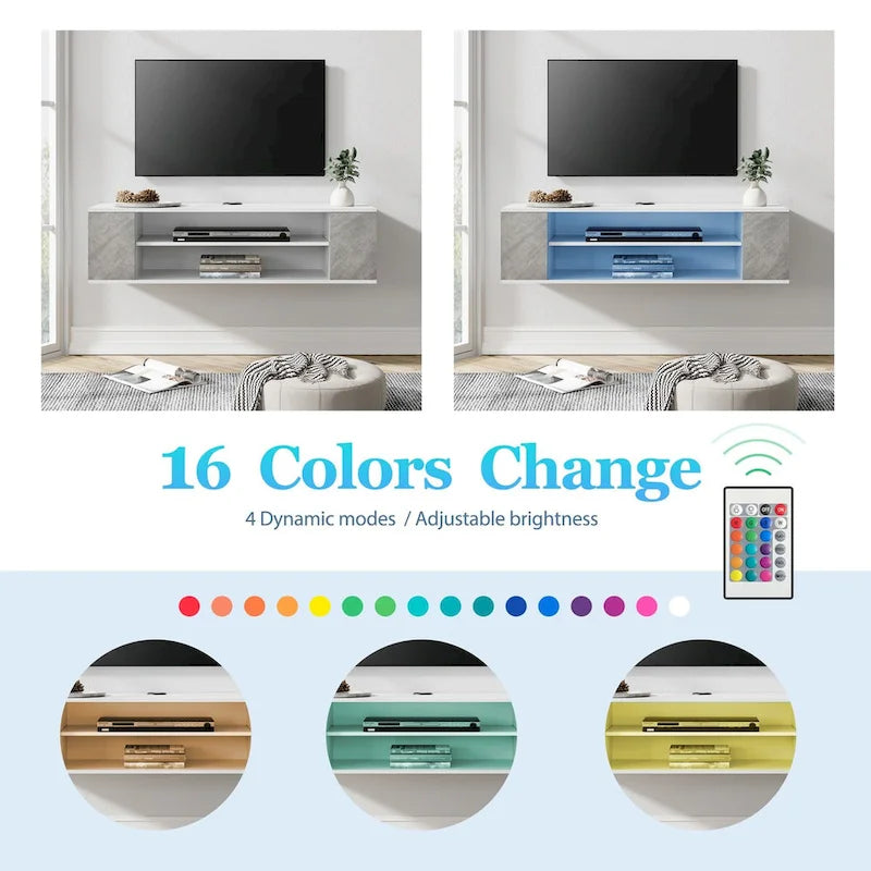 WAMPAT Floating TV Stand Shelf Wall Mounted Entertainment Center Floating Cabinet Media Hutch Under TV, 39 Inch