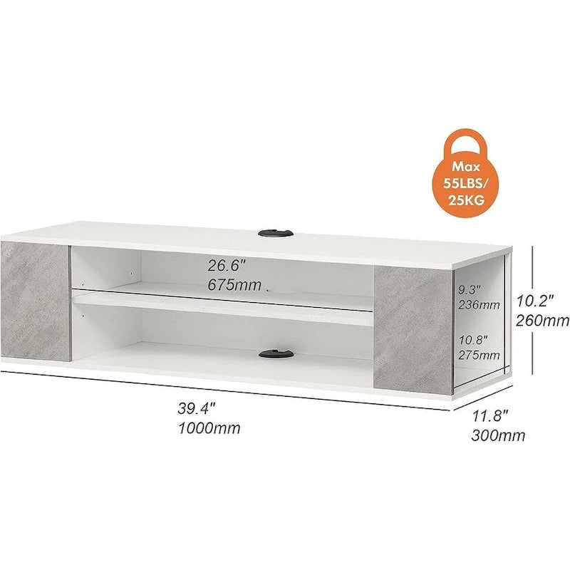 WAMPAT Floating TV Stand Shelf Wall Mounted Entertainment Center Floating Cabinet Media Hutch Under TV, 39 Inch