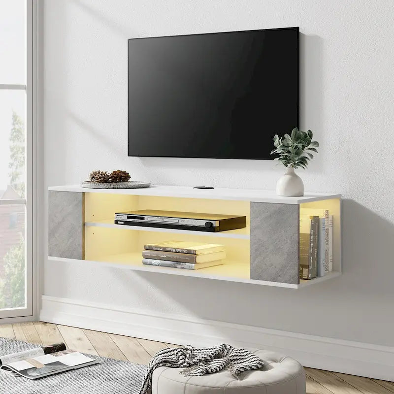 WAMPAT Floating TV Stand Shelf Wall Mounted Entertainment Center Floating Cabinet Media Hutch Under TV, 39 Inch