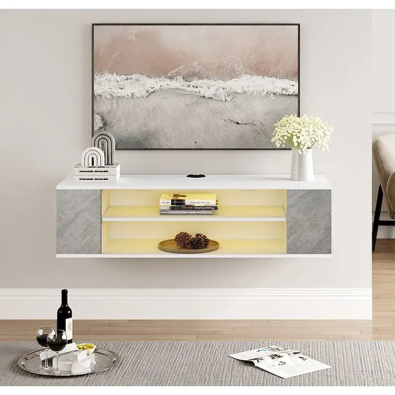 WAMPAT Floating TV Stand Shelf Wall Mounted Entertainment Center Floating Cabinet Media Hutch Under TV, 39 Inch