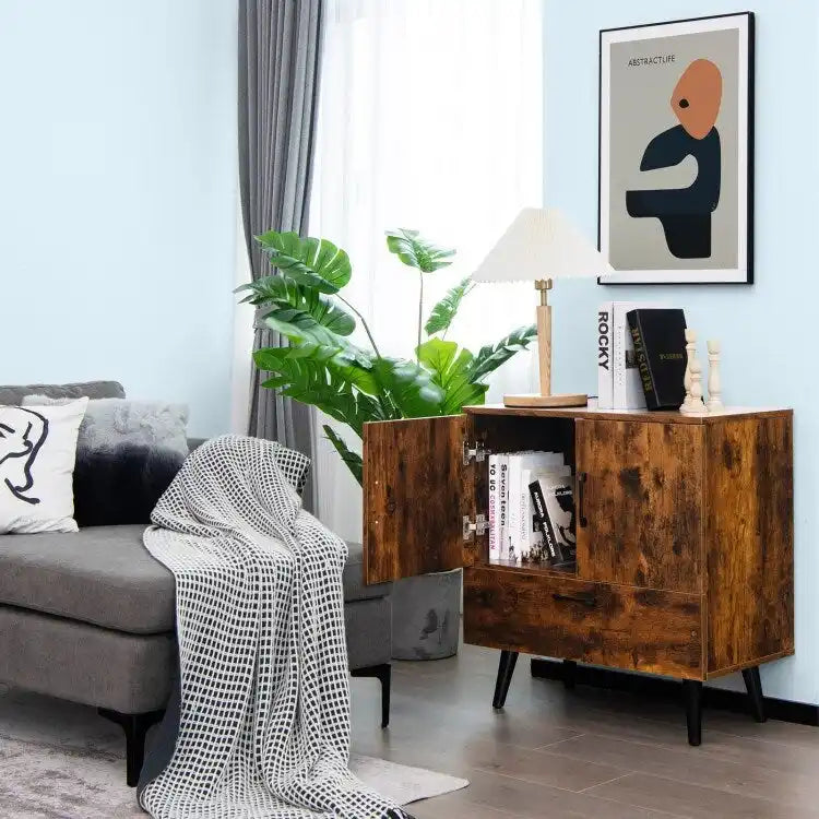 Modern Floor Storage Cabinet with 2 Doors and 1 Pull-out Drawer - 30 x 16 x 31 (L x W x H)