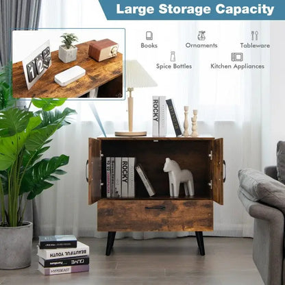 Modern Floor Storage Cabinet with 2 Doors and 1 Pull-out Drawer - 30 x 16 x 31 (L x W x H)