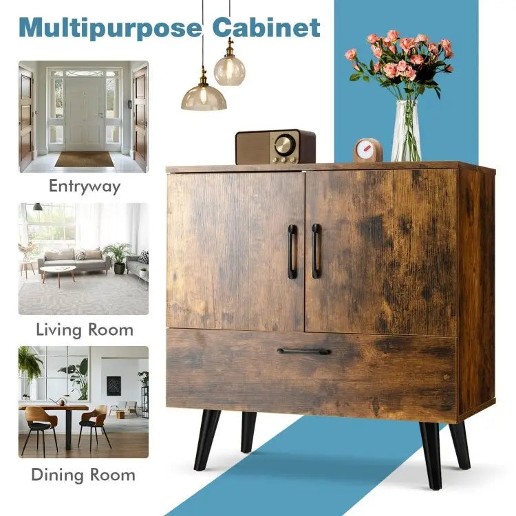 Modern Floor Storage Cabinet with 2 Doors and 1 Pull-out Drawer - 30 x 16 x 31 (L x W x H)