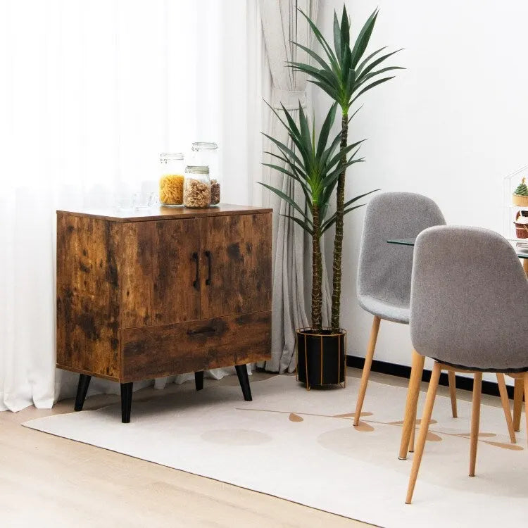 Modern Floor Storage Cabinet with 2 Doors and 1 Pull-out Drawer - 30 x 16 x 31 (L x W x H)