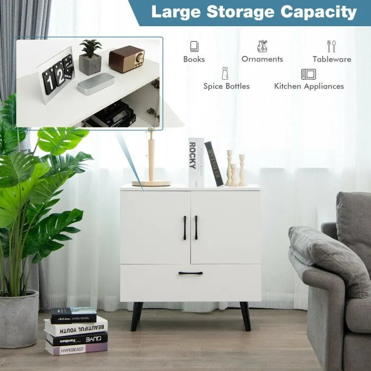 Modern Floor Storage Cabinet with 2 Doors and 1 Pull-out Drawer - 30 x 16 x 31 (L x W x H)