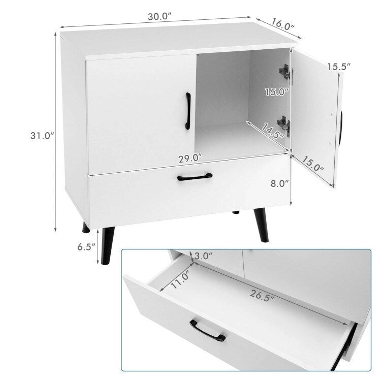 Modern Floor Storage Cabinet with 2 Doors and 1 Pull-out Drawer - 30 x 16 x 31 (L x W x H)