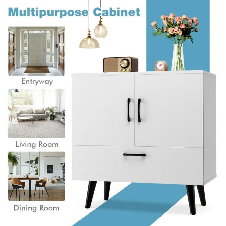 Modern Floor Storage Cabinet with 2 Doors and 1 Pull-out Drawer - 30 x 16 x 31 (L x W x H)