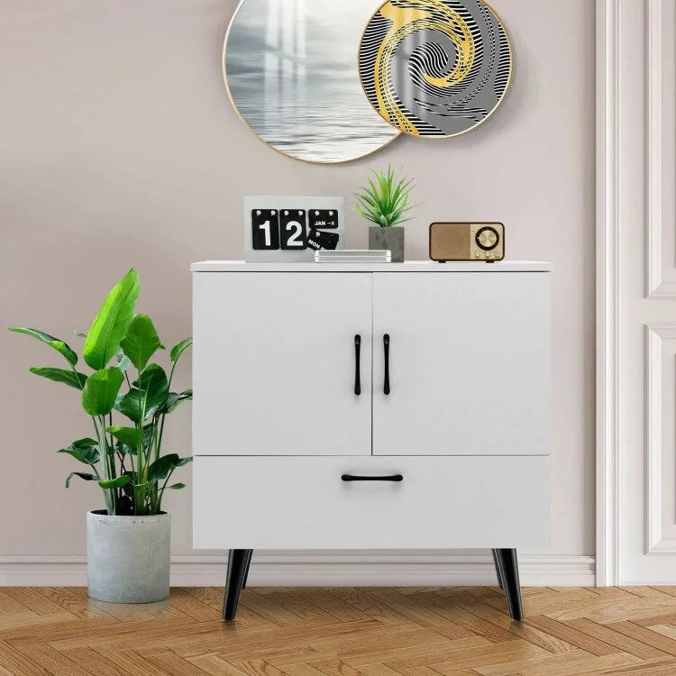 Modern Floor Storage Cabinet with 2 Doors and 1 Pull-out Drawer - 30 x 16 x 31 (L x W x H)