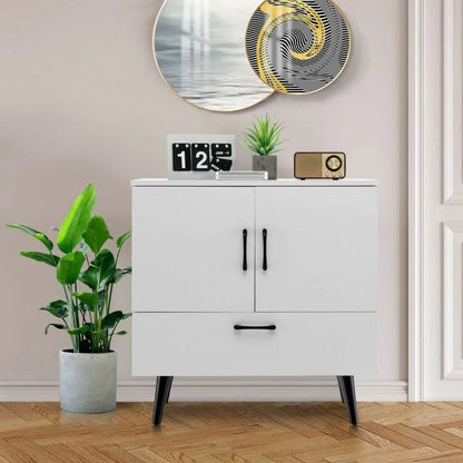 Modern Floor Storage Cabinet with 2 Doors and 1 Pull-out Drawer - 30 x 16 x 31 (L x W x H)