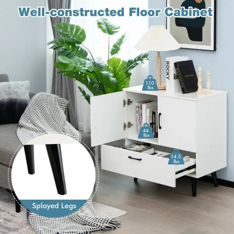 Modern Floor Storage Cabinet with 2 Doors and 1 Pull-out Drawer - 30 x 16 x 31 (L x W x H)