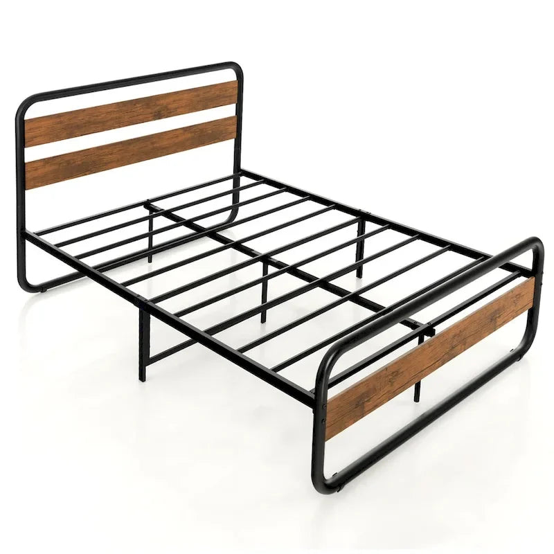 Costway Metal Bed Frame Arc Platform Headboard Footboard Mattress - Black