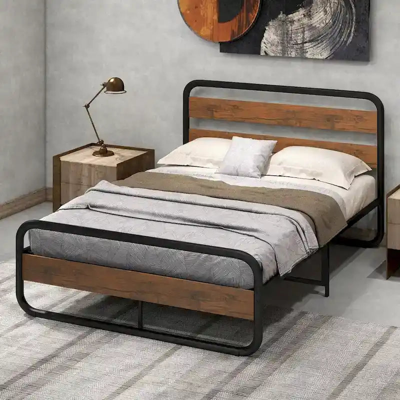 Costway Metal Bed Frame Arc Platform Headboard Footboard Mattress - Black