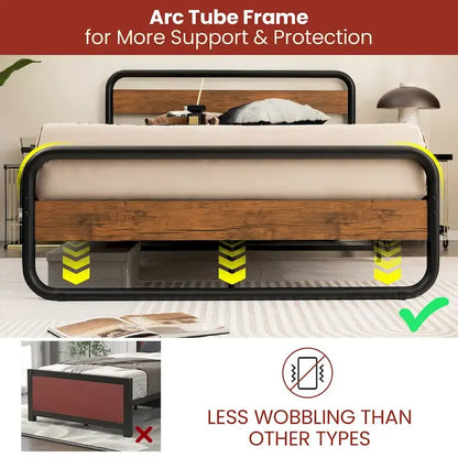 Costway Metal Bed Frame Arc Platform Headboard Footboard Mattress - Black