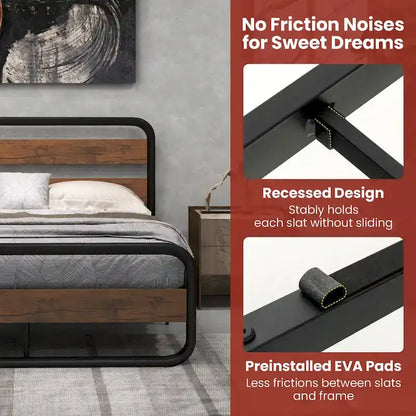 Costway Metal Bed Frame Arc Platform Headboard Footboard Mattress - Black