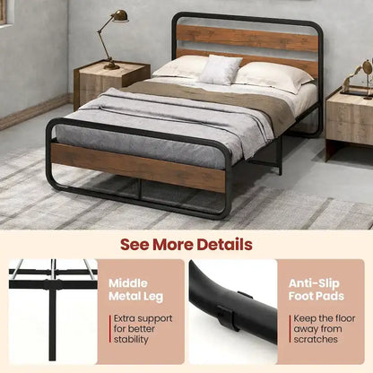 Costway Metal Bed Frame Arc Platform Headboard Footboard Mattress - Black