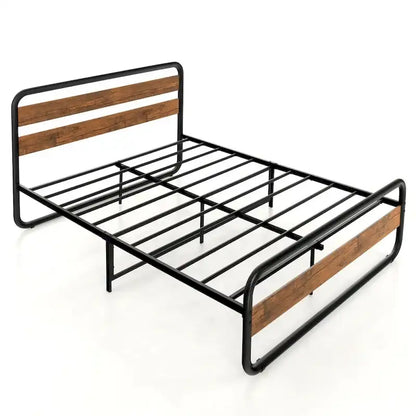 Costway Metal Bed Frame Arc Platform Headboard Footboard Mattress - Black