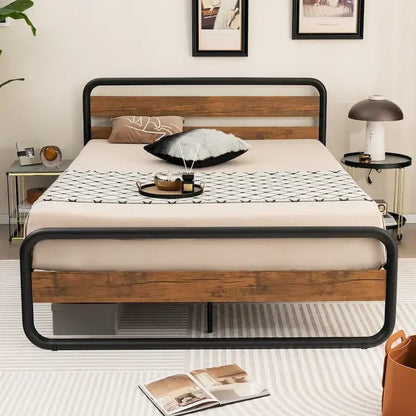 Costway Metal Bed Frame Arc Platform Headboard Footboard Mattress - Black
