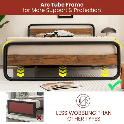 Costway Metal Bed Frame Arc Platform Headboard Footboard Mattress - Black