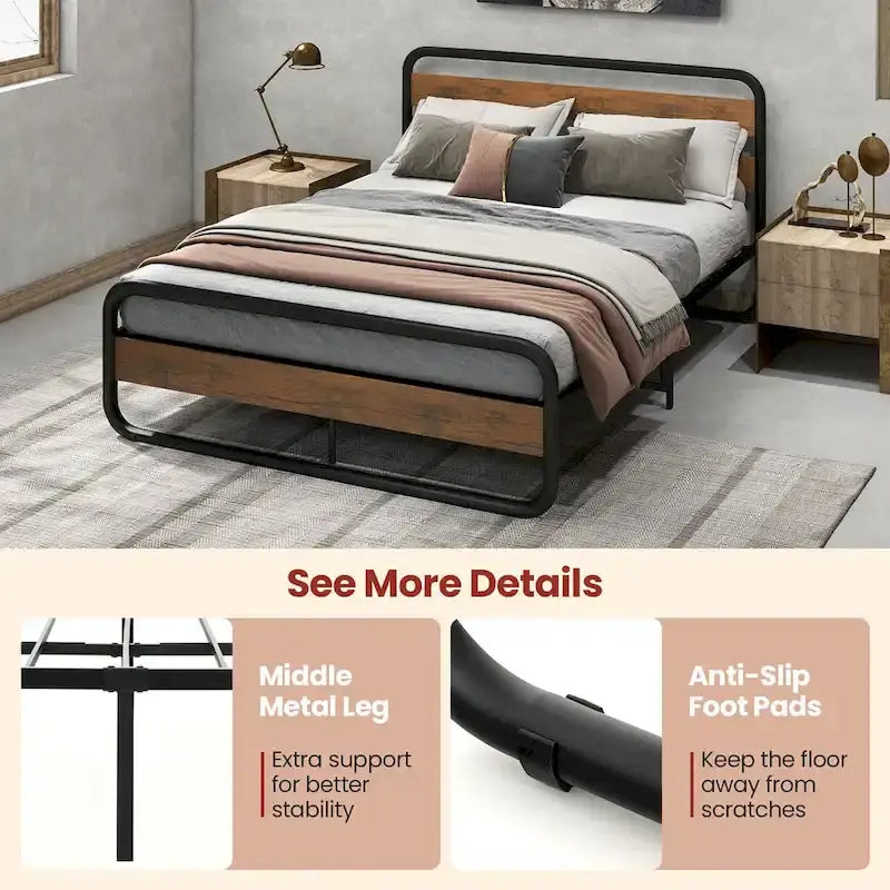 Costway Metal Bed Frame Arc Platform Headboard Footboard Mattress - Black