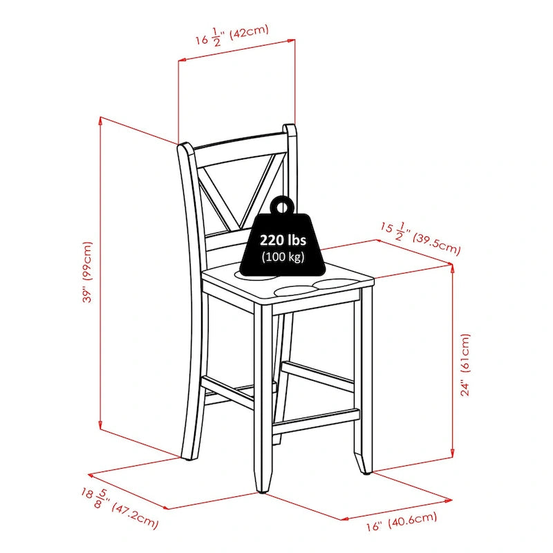 3-Pc Drop Leaf Table with V-Back Counter Stools, Walnut