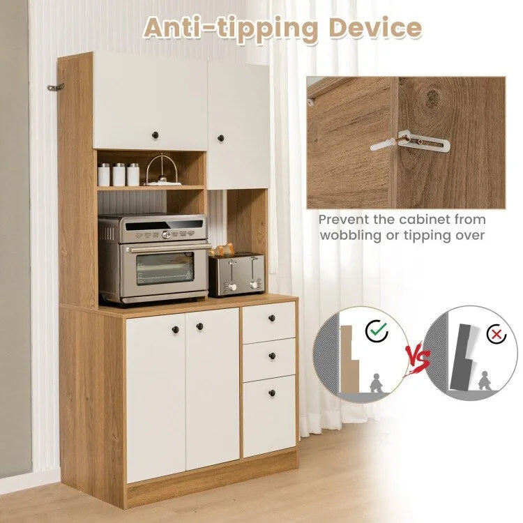 71 Inch Kitchen Pantry with 3 Storage Cabinet and 3 Deep Drawers