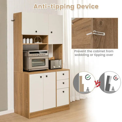 71 Inch Kitchen Pantry with 3 Storage Cabinet and 3 Deep Drawers