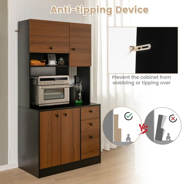 71 Inch Kitchen Pantry with 3 Storage Cabinet and 3 Deep Drawers