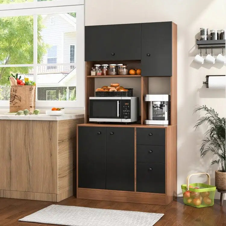 71 Inch Kitchen Pantry with 3 Storage Cabinet and 3 Deep Drawers