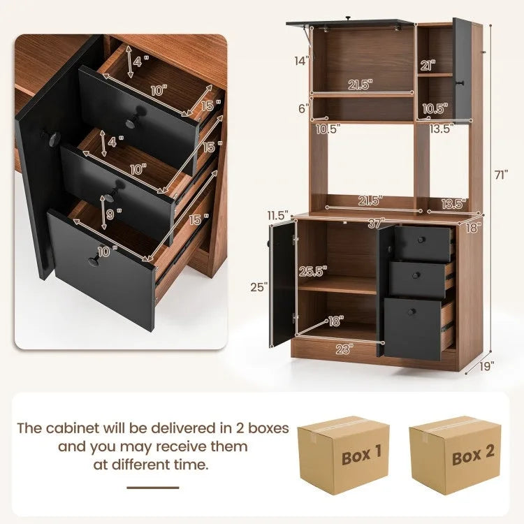 71 Inch Kitchen Pantry with 3 Storage Cabinet and 3 Deep Drawers