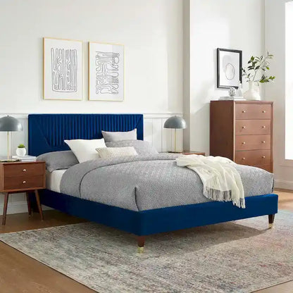 Yasmine Channel Tufted Performance Velvet King Platform Bed