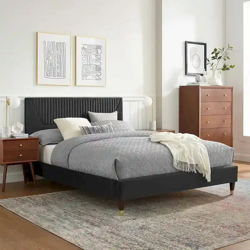 Yasmine Channel Tufted Performance Velvet King Platform Bed