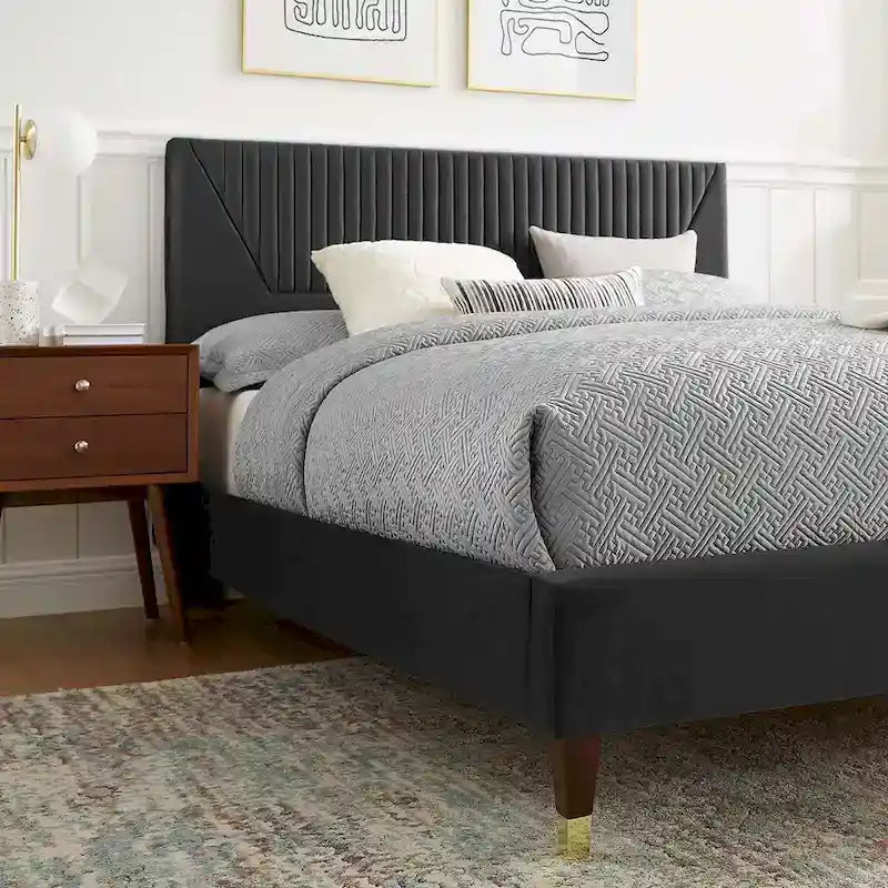 Yasmine Channel Tufted Performance Velvet King Platform Bed