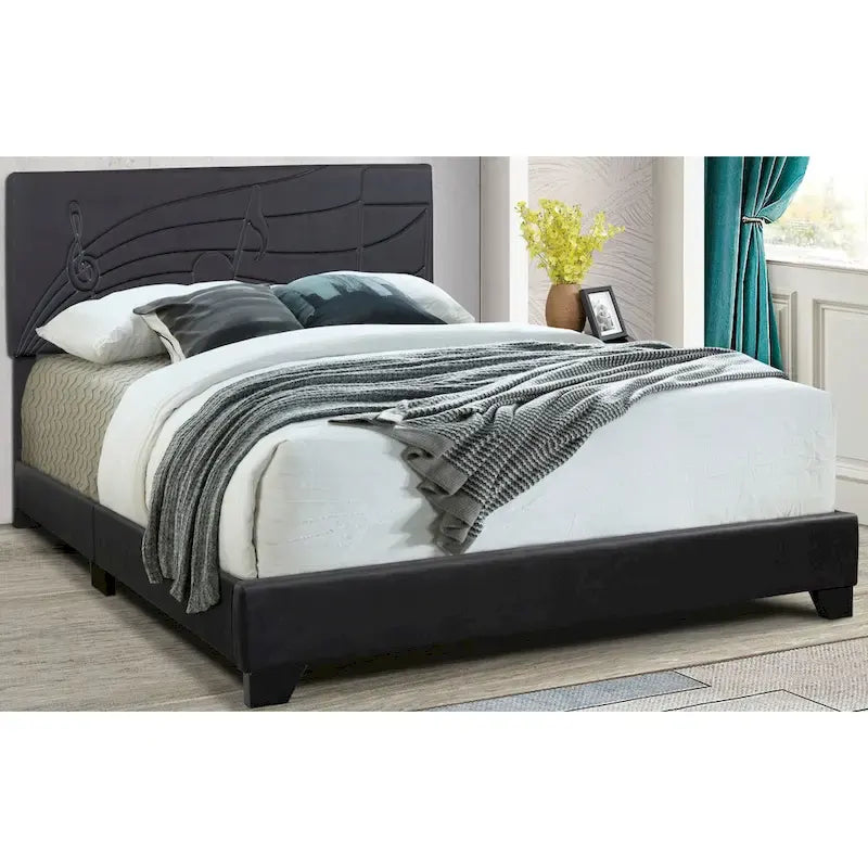 All-in-One Upholstered Black Bed