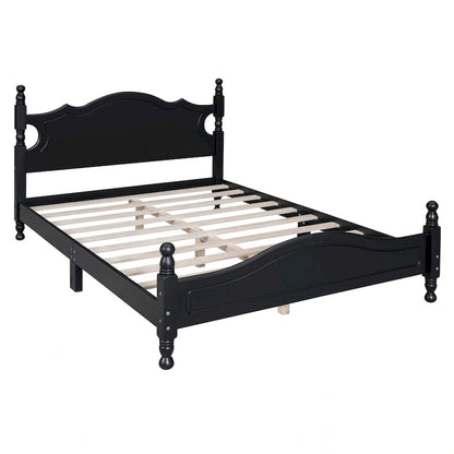 Retro Style Platform Bed with Wooden Slat Support