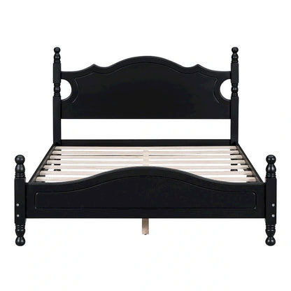 Retro Style Platform Bed with Wooden Slat Support