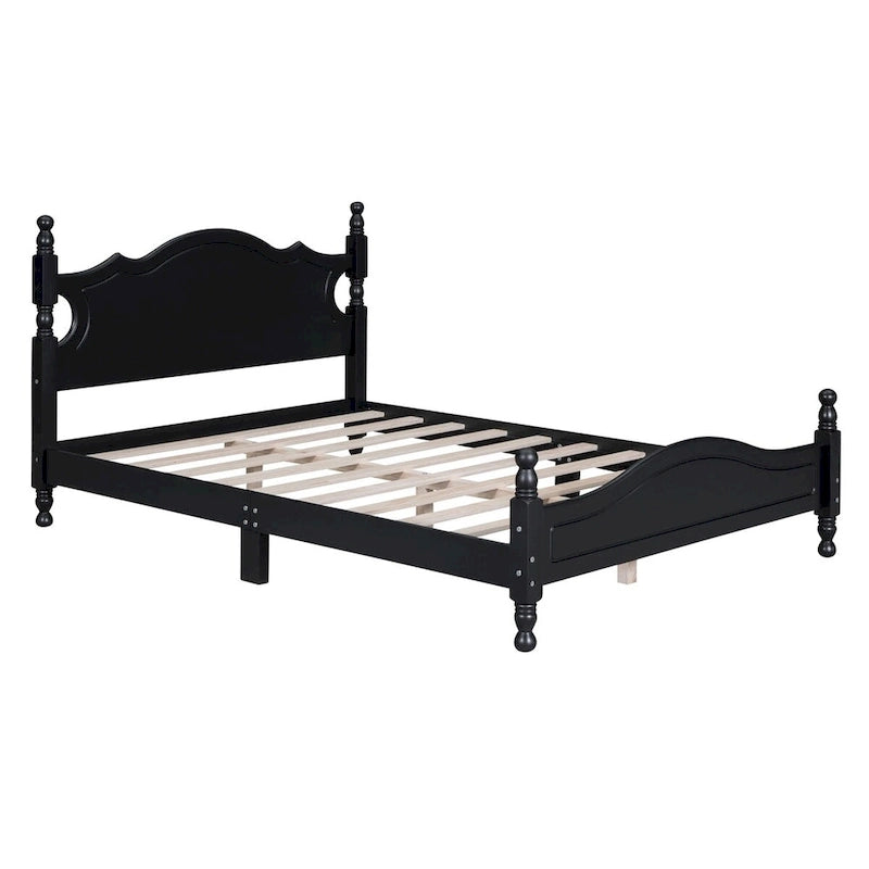 Retro Style Platform Bed with Wooden Slat Support